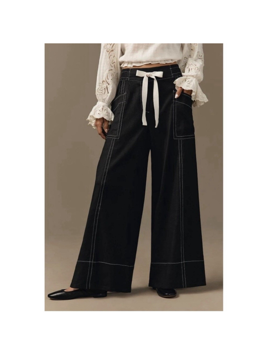 Maeve Pants - Maeve Anthropologie La Ponche Navy Linen Blend Wide Leg Drawstring Pants Small